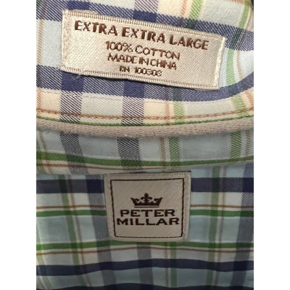 Peter Millar Men’s Shirt 2XL XXL Blue Navy Green Plaid Button Down Long Sleeve - Picture 4 of 7